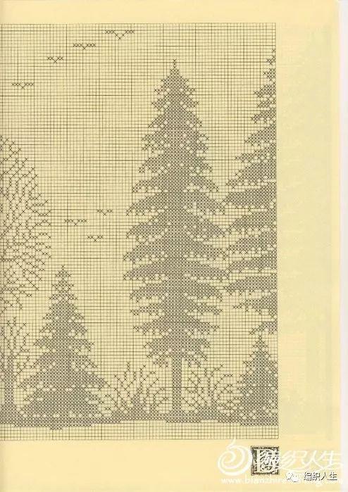 方格钩编图解丨钩针凤穿牡丹、树林图案窗纱