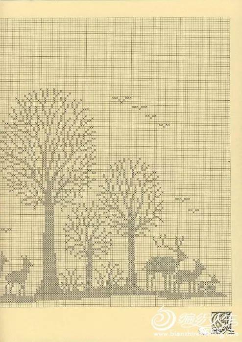 方格钩编图解丨钩针凤穿牡丹、树林图案窗纱