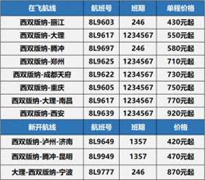 西双版纳到重庆汽车票(3月31日起，祥鹏航空将开通多条直通西双版纳航线)